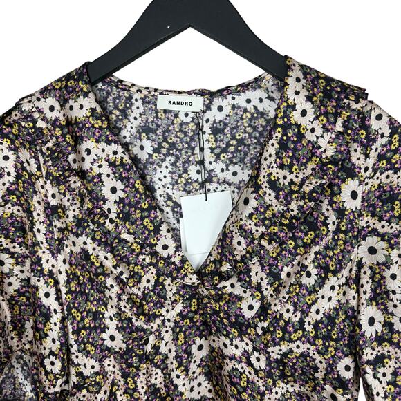 SANDRO Paris Casablanca Floral Fit & Flare Silk Dress - Picture 11 of 11